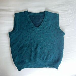 Teal Green Blue V-Neck Sweater Vest, with polkadots